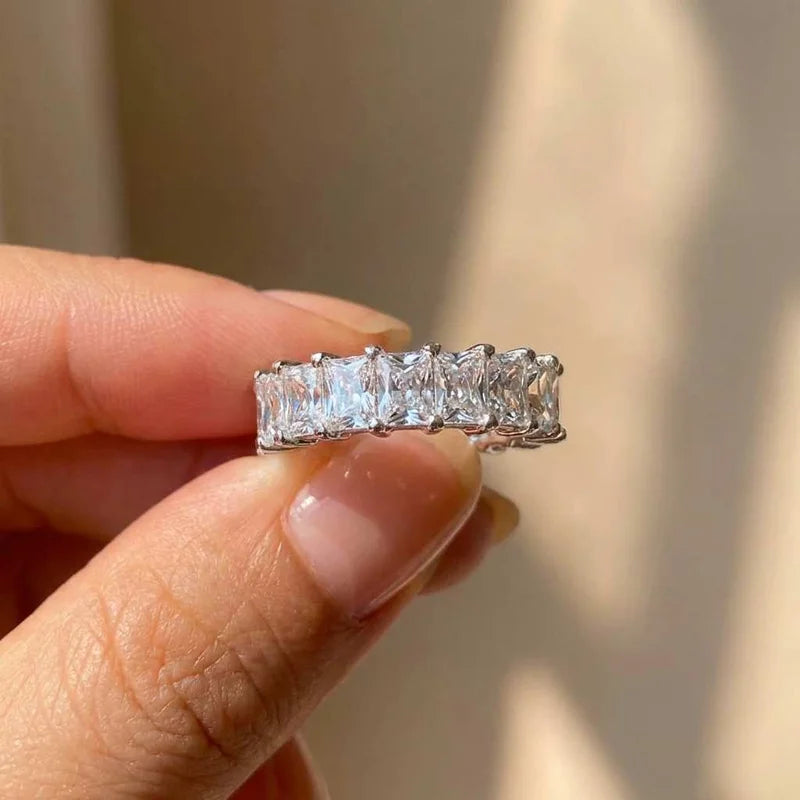 925 Sterling Silve Gorgeous Promised Rings Love Wedding Jewelry Full Paved Square Crystal Zircon Elegant Women Engagement Ring Vera Lux
