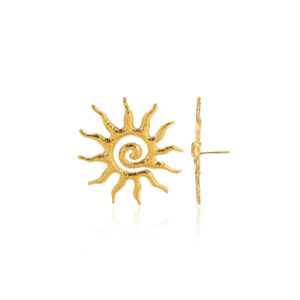 Retro Threaded Sun Earrings For Women Gold Color Stainless Steel Geometric Earrings Hip Hop Party Jewelry Birthday Gifts Vera Lux