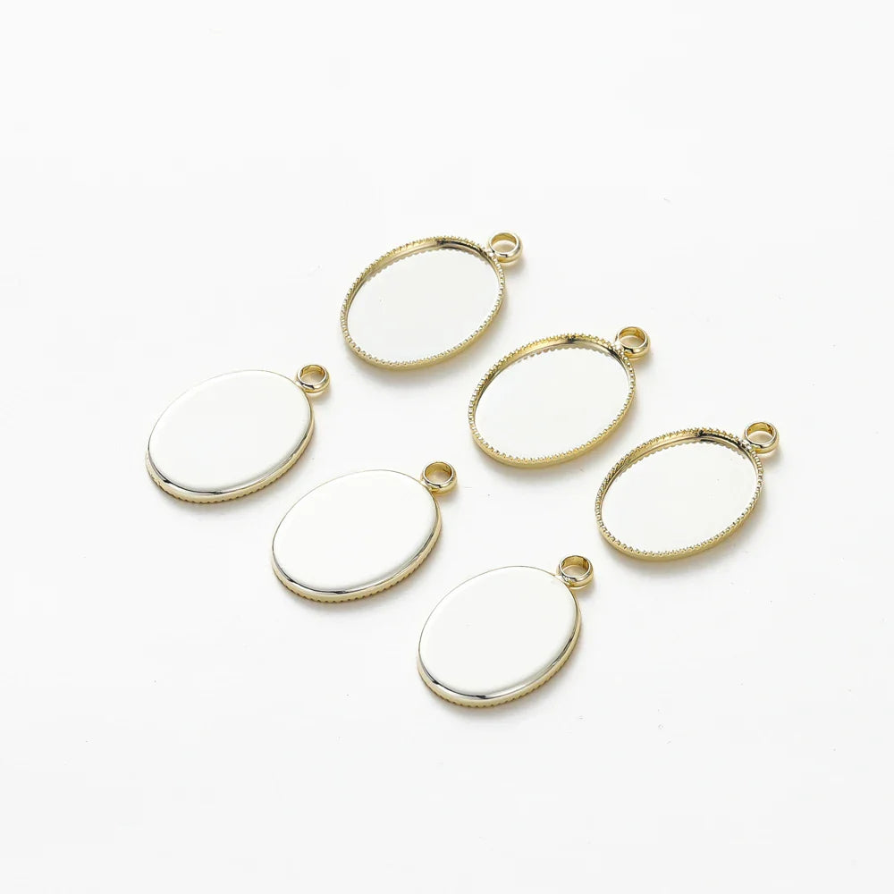 10Pcs/Lot 14K 18K Gold Plated Cabochon With Hole Pendant Base Blank Tray Bezel DIY Handmade Pendant Jewelry Making Findings Vera Lux