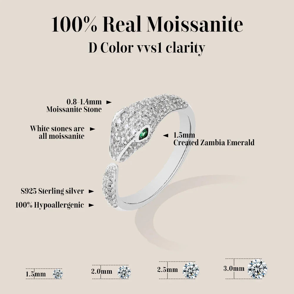 MINTYBOX Snake S925 Silver Moissanite Rings for Women D/VVS1 Lab Diamond Adjustable Ring 18K Gold Plated Luxury Fine Jewelry Vera Lux
