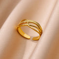 Gold Color Stainless Steel Multi Layer Rings for Women Hollow out Open Finger Ring Fashion Wedding Party Jewelry Gift 2024 New Vera Lux