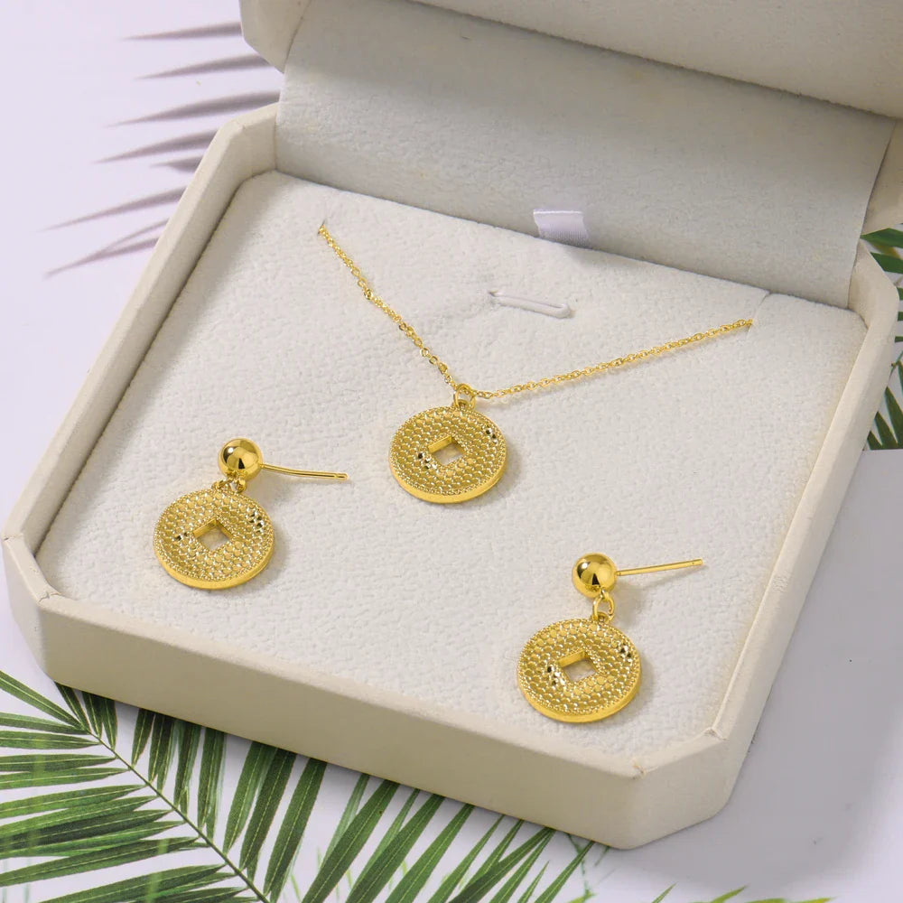 Dubai Gold Color Pendant Necklaces jewelry for Women Costume Necklace Earrings Sets Nigerian Wedding Party Gifts Vera Lux