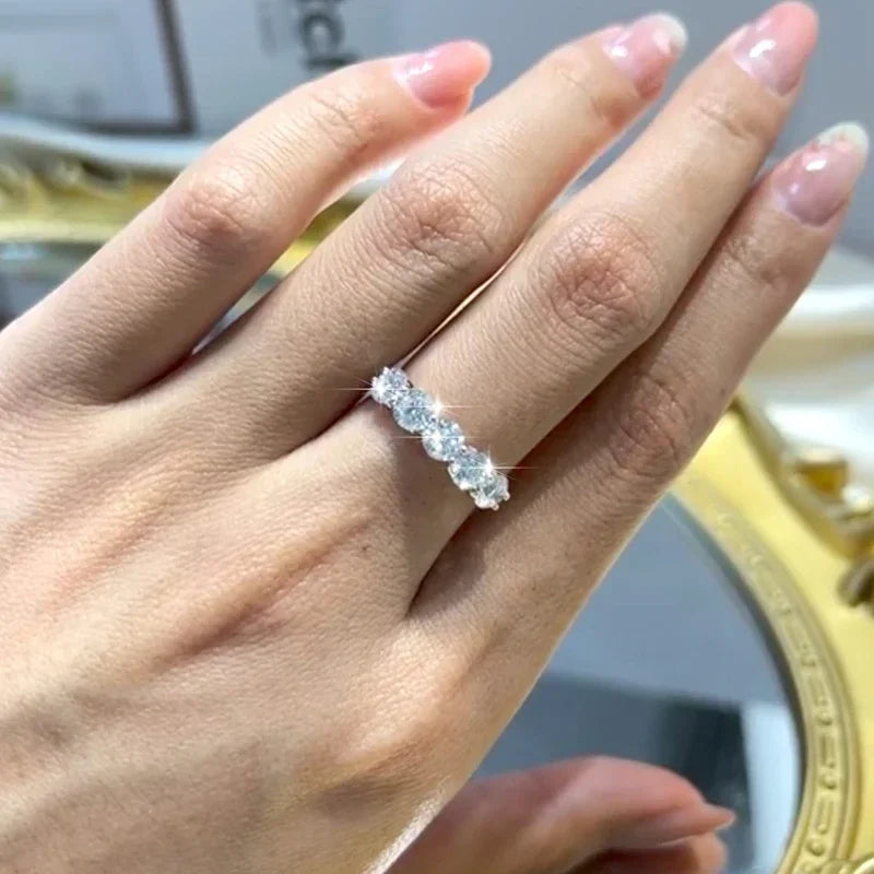 NeeTim Full 4mm Moissanite Ring for Women 5 Stones Diamond Wedding Band Bride S925 Sterling Silver with White Gold Plated Rings Vera Lux