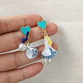 Carton Fairy Tale Princess Alice Asymmetry Earrings Imitation Pearl Blue Heart Dangle Earrings Cute Girls Enamel Earrings Vera Lux