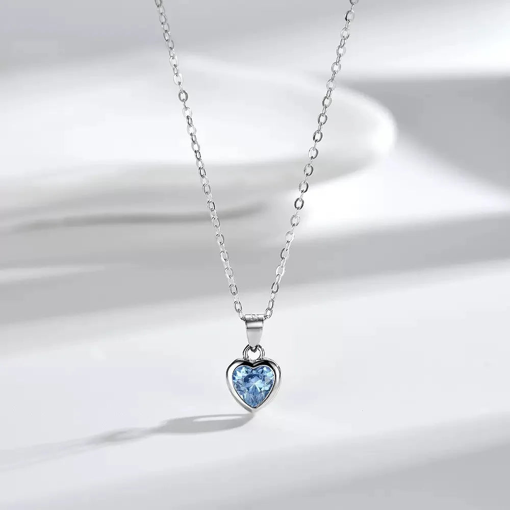 925 Sterling Silver Red Greem Blue Heart Zircon Neck Chain Pendants Necklaces For Women Luxury Jewelry Accessories Argent 925 Vera Lux