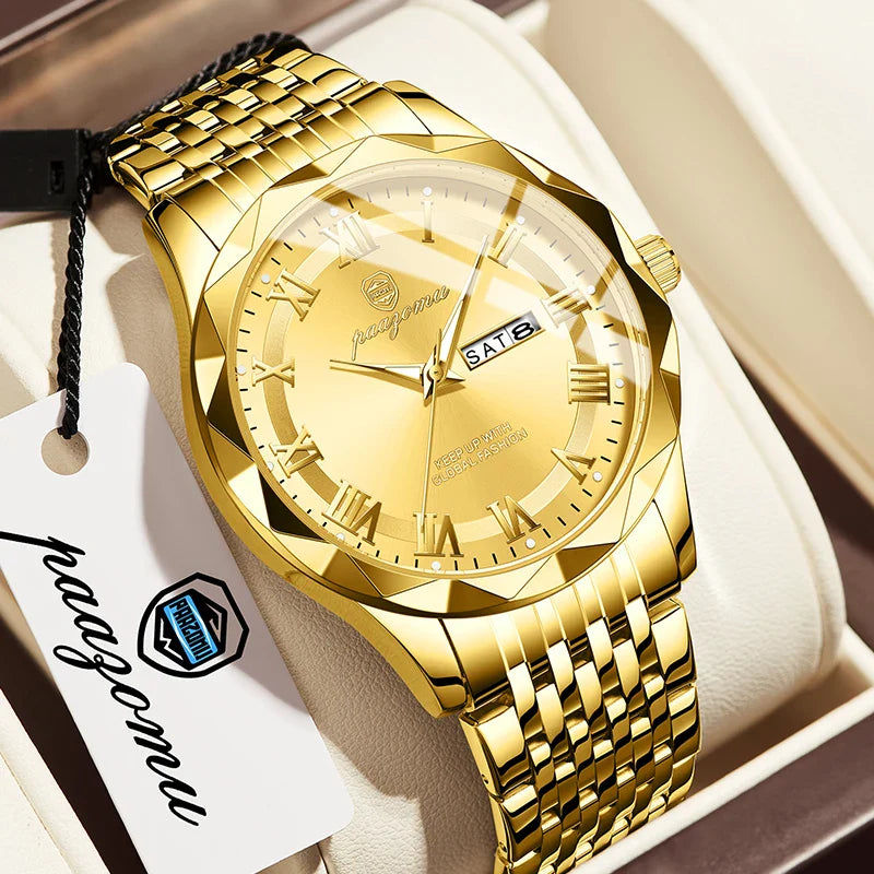 PAAZOMU Top Original Men Watch Waterproof Luminous Date Rectangle Man Wristwatch Mesh Stainless Steel Men's Quartz Watches Male Vera Lux