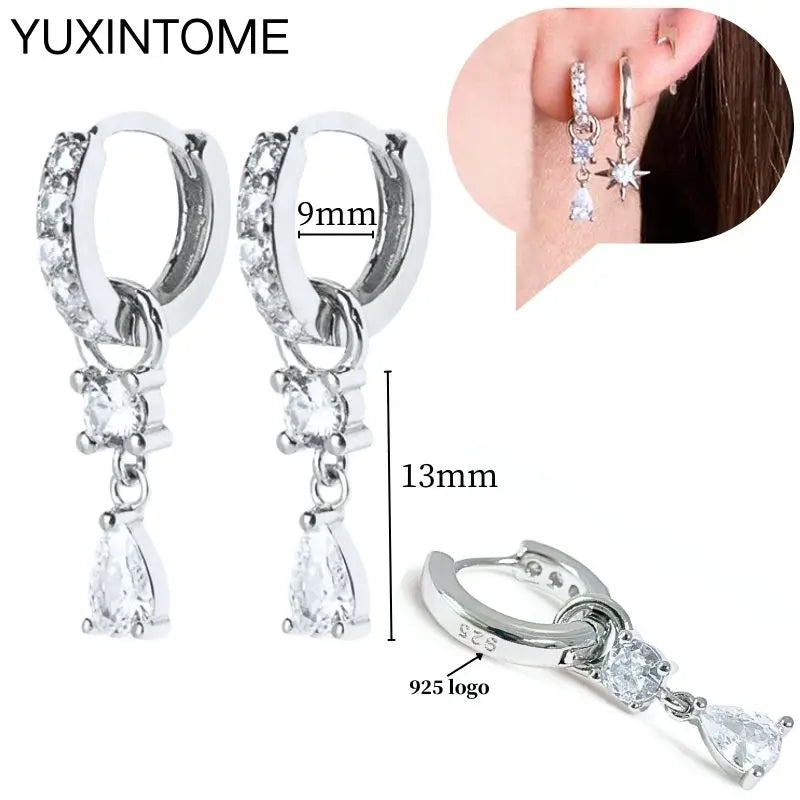 925 Sterling Silver Ear Needle Fashion Hoop Earrings White Crystal Luxury Women's Silver Earrings Wedding Women's Jewelry Gift Vera Lux