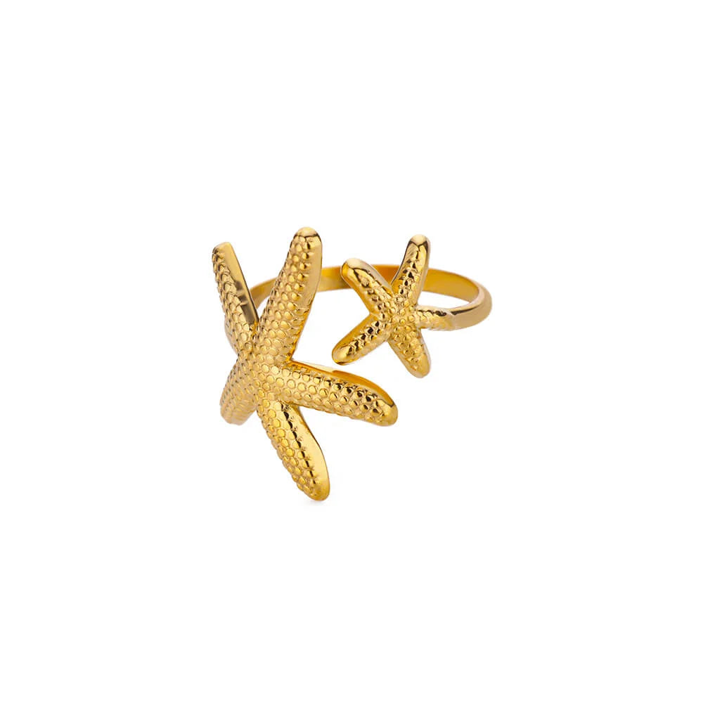 316L Stainless Steel Starfish Shell Rings for Women Gold Color Open Finger Ring Femme Trendy Summer Vacation Ocean Jewelry Gift Vera Lux