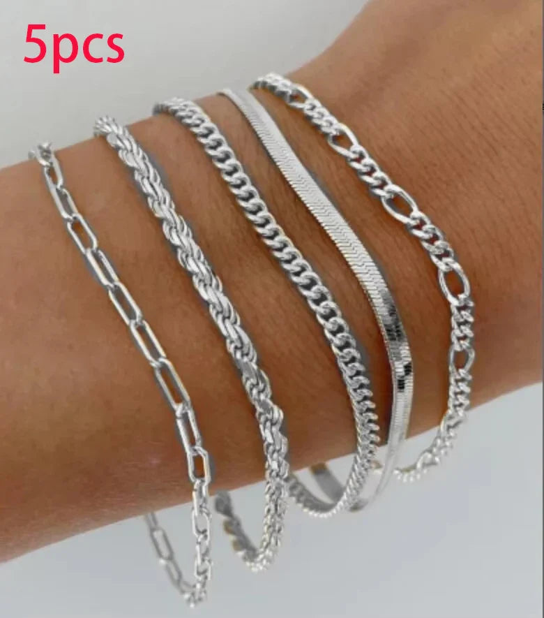 5/15 Pcs Set Silver Color Chain Bead Bracelets for Women Simple Elegant Vacation Beach Party Casual Jewelry Versatile Daily Wear Vera Lux