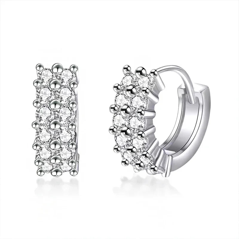 NeeTim 2mm Full Moissanite Earrings Women Luxury Quality Party S925 Sterling Silver with White Gold Plated Hoop Wedding Earring Vera Lux