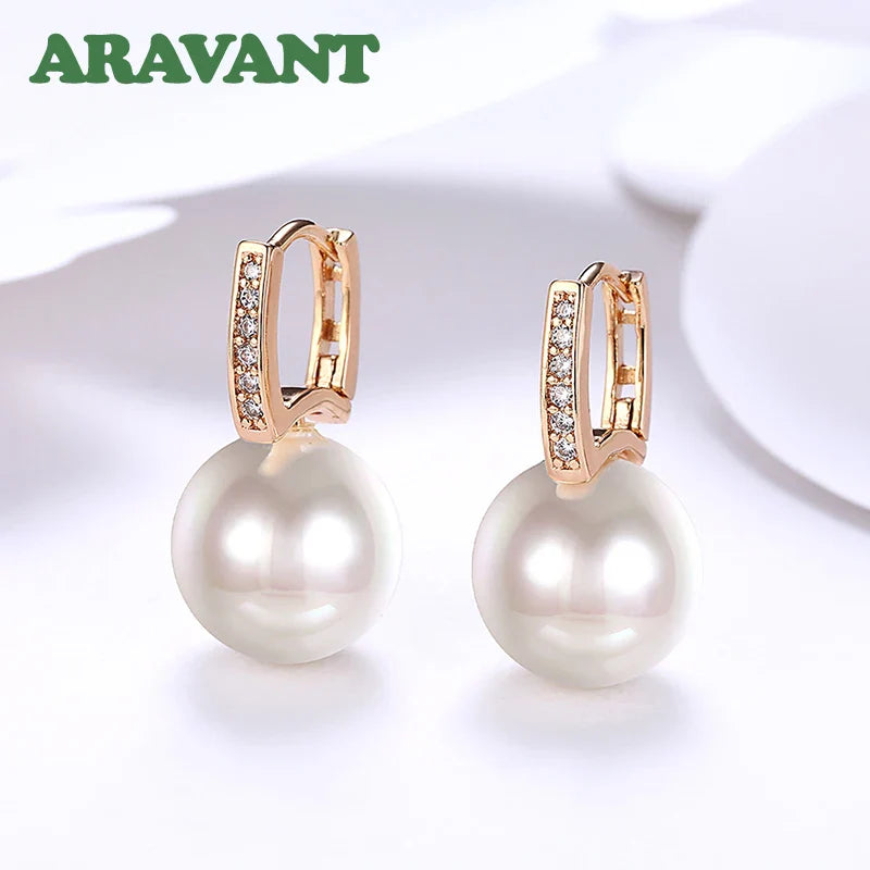 Aravant 925 Silver 18K Gold 12mm Pearl Drop Earrings For Women Wedding Fashion Jewelry Vera Lux