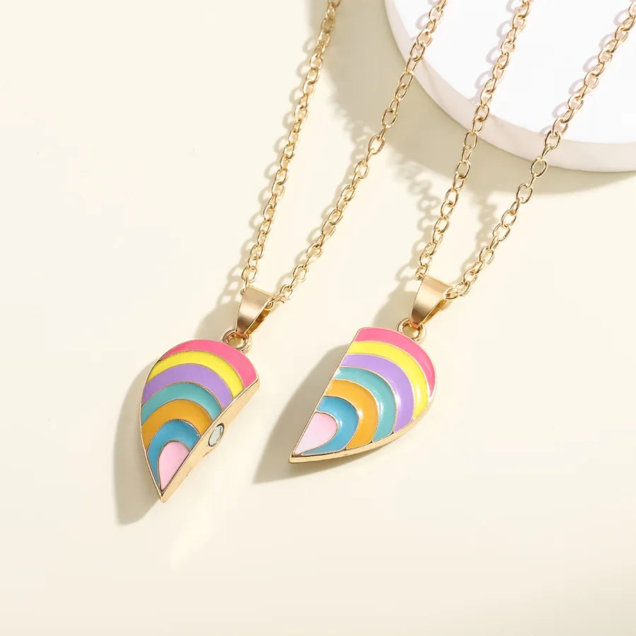 1set Rainbow Heart Necklace Pendant Creative Magnetic Splicing Necklace Pendant Couple Good Friend Friendship Necklace Vera Lux