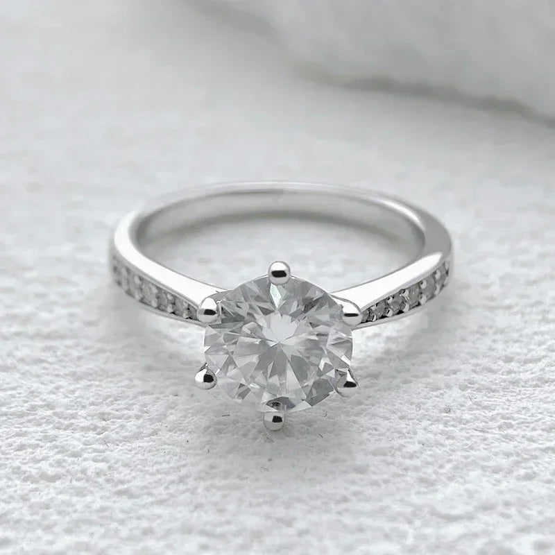 NeeTim 0.5-2ct Moissanite Wedding Ring for Women Sterling Silver Round Brilliant Diamond Solitaire Engagement Rings Certified Vera Lux