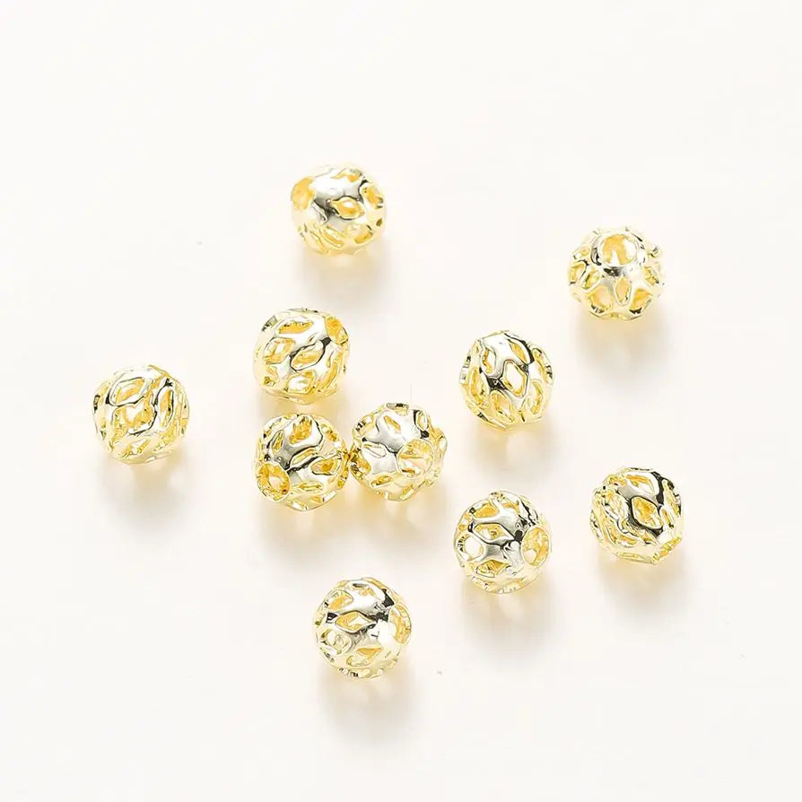 20pcs/bag 4mm 5mm 6mm 18K Gold Plated Hollow Round Spacer Bead Brass Charm Bracelet Beading For DIY Jewelry Making Accessories Vera Lux