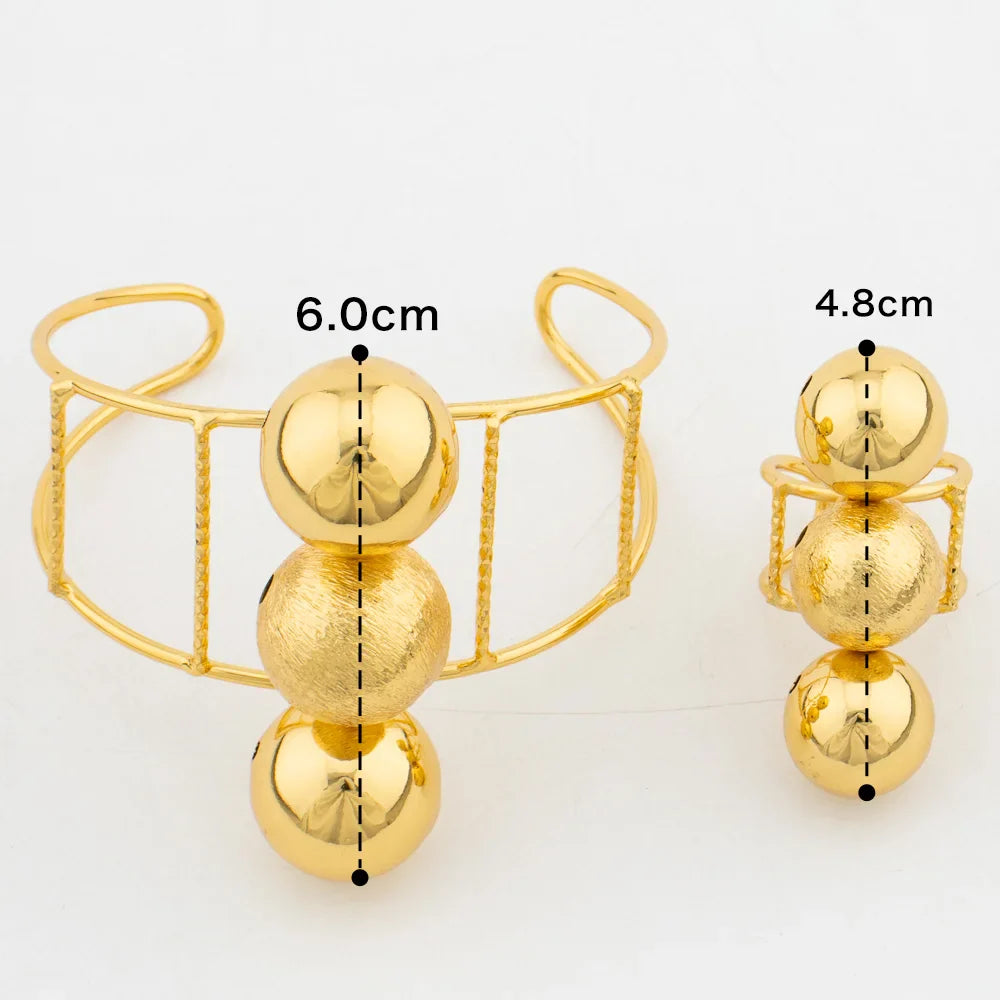 African Gold Color Jewelry Set for Women Beads Design Cuff Bangle and Ring Dubai Weddings Bride Jewelry Set Accessories Gifts Vera Lux