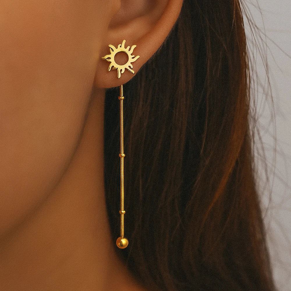 Stainless Steel Earrings Classic Sun Totem Long Snake Beads Chain Stud Earrings For Women Jewelry Fashion Popular Friend Gifts Vera Lux