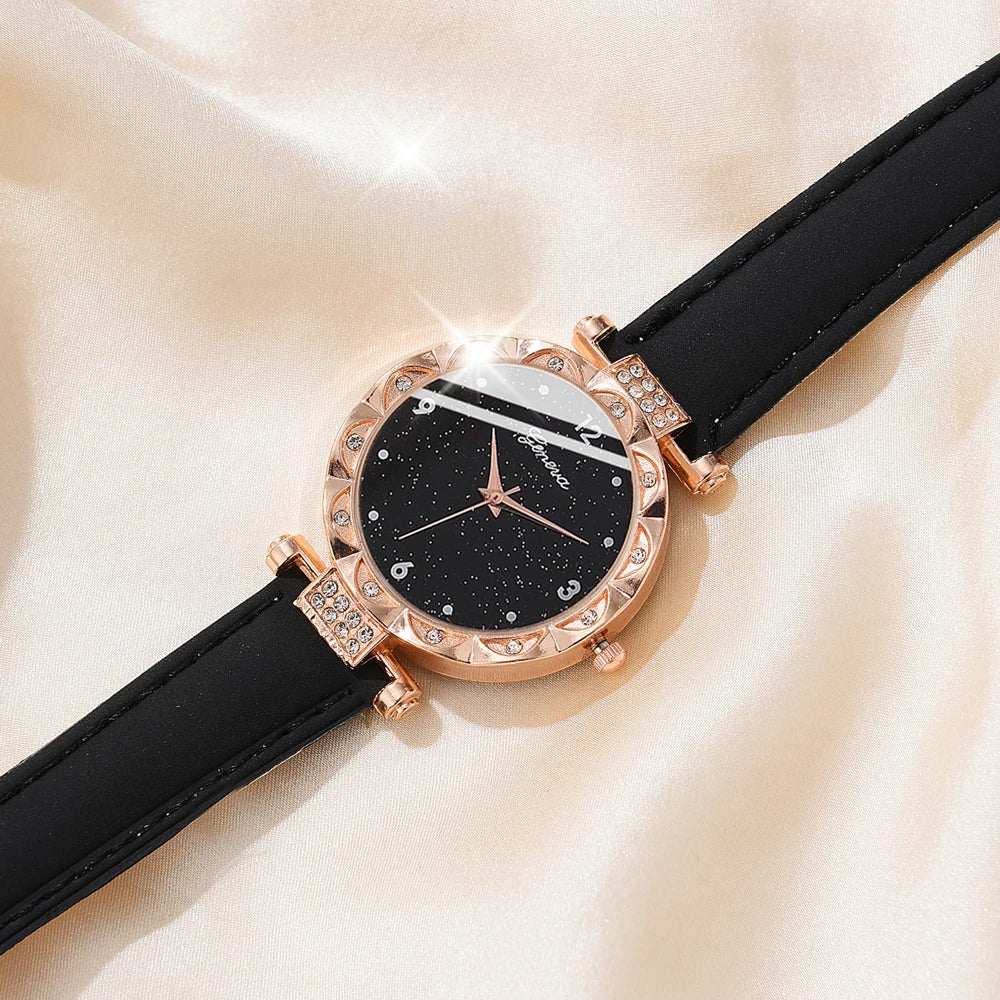 Womens Watches 5Pcs Set Luxury Rhinestone Women Fashion Elegant Wristwatch Quartz Watch For Girl WristWatch Bracelet Gift Vera Lux