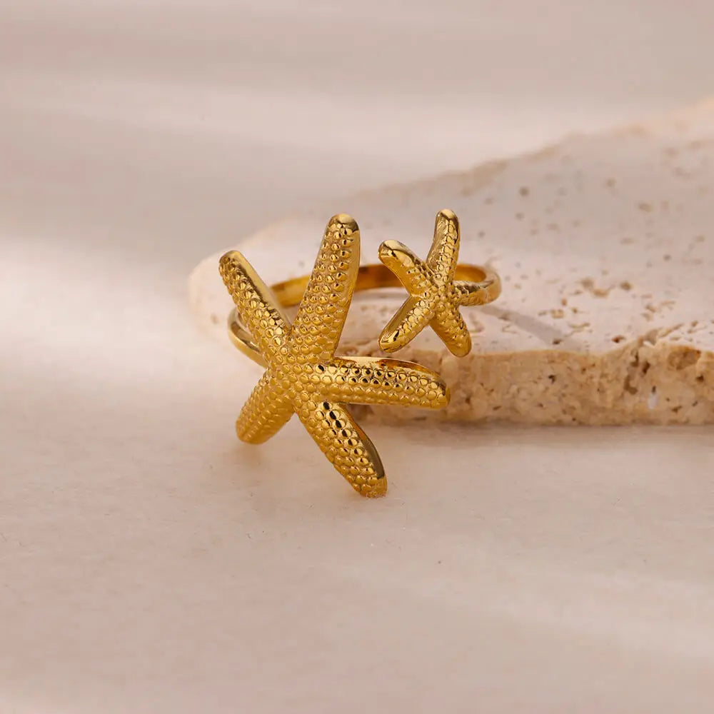 Stainless Steel Starfish Open Rings For Women Gold Color  Geometric Adjustable Ring Wedding Party Fashion Jewerly Gift anillos Vera Lux