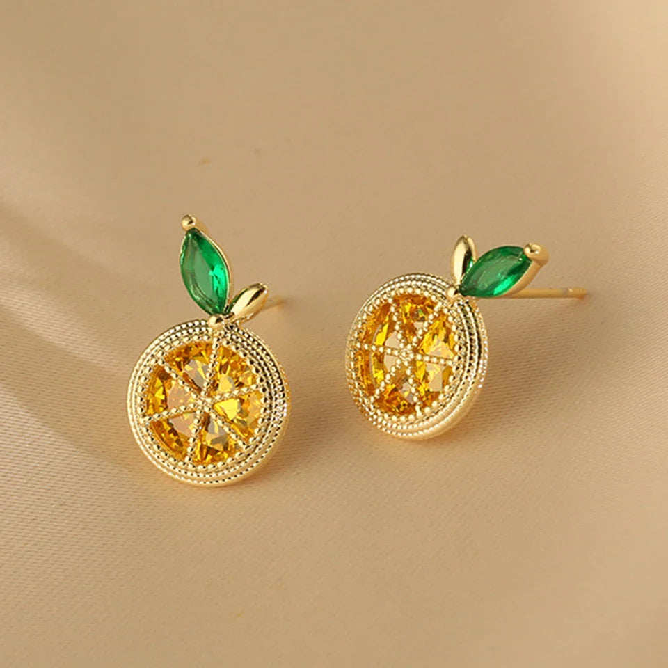Yupsk Korean Cute Orange Lemon Fruit Stud Earrings for Women Girls Delicate Yellow Cubic Zirconia Fashion Daily Ear Accessories Vera Lux