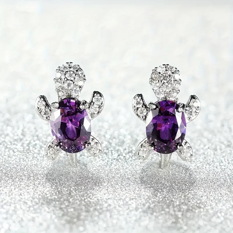 1 pair of S925 silver cute turtle shaped earrings with multiple colors to choose from, jewelry holiday gift for women Vera Lux