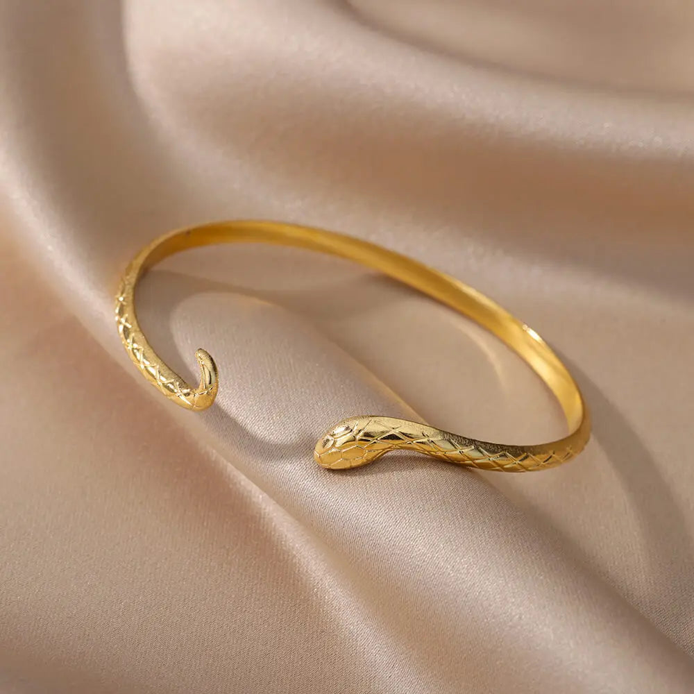 Snake Bangle Bracelet For Women Stainless Steel Opening Gold Plated Opening Bangle Animal Aesthetic Jewelry pulseras mujer Vera Lux