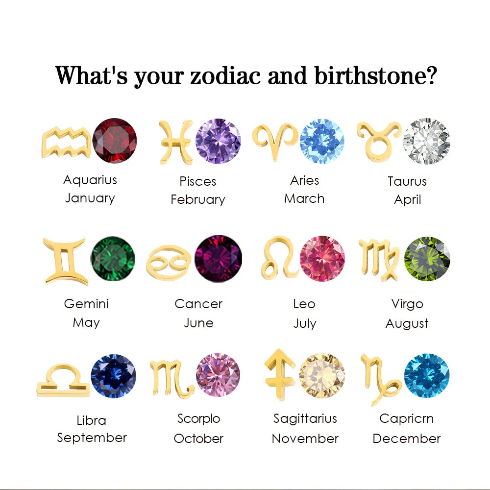 SUNIBI Stainless Steel Birthstone Zodiac Double Pendant Necklace for Woman12 Constellation Birthday Gift DIY Jewelry Wholesale Vera Lux