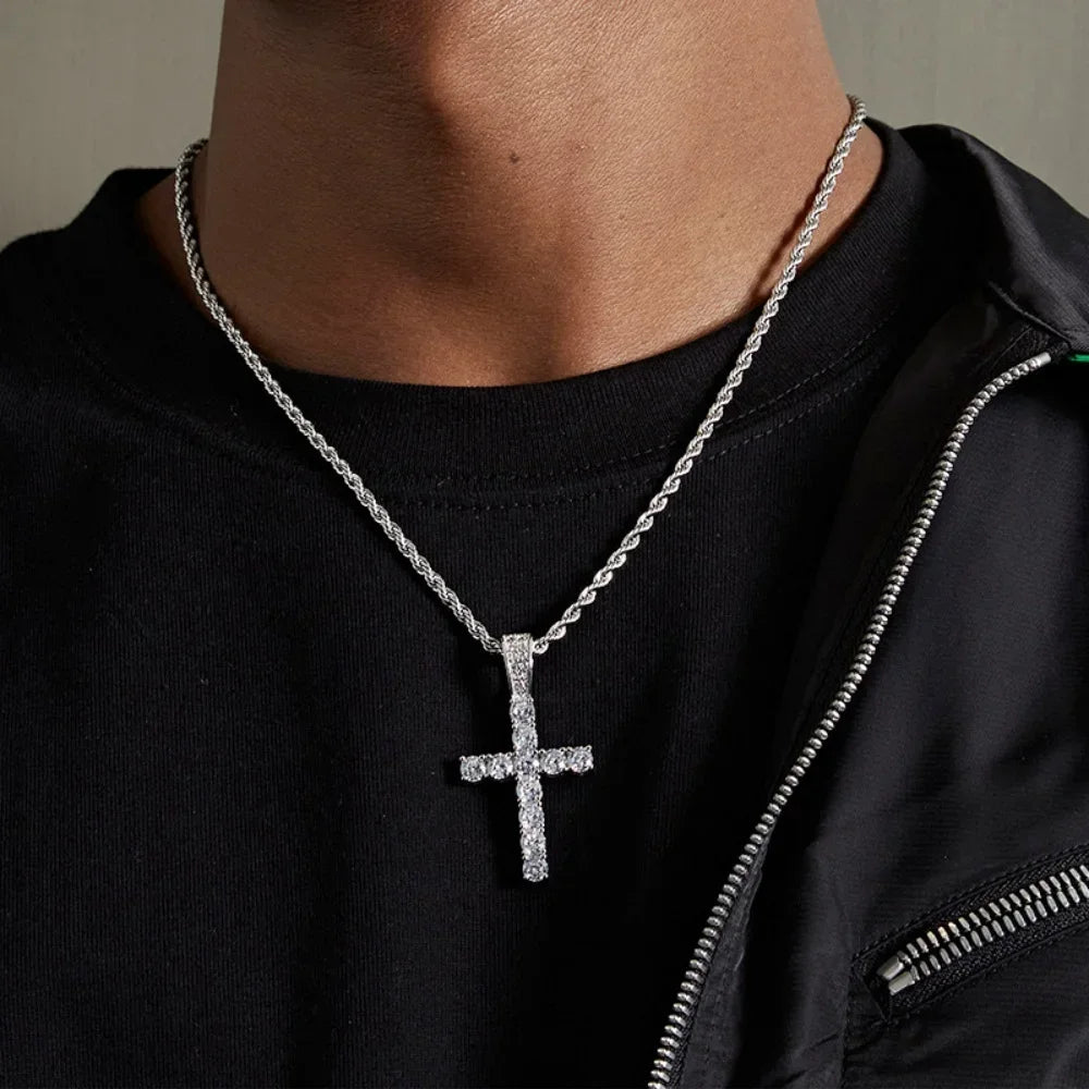 Huitan 60Cm Twisted Chain Long Necklace for Women/Men Fashion Luxury Cubic Zirconia Cross Pendant Necklace Gift Love Accessories Vera Lux