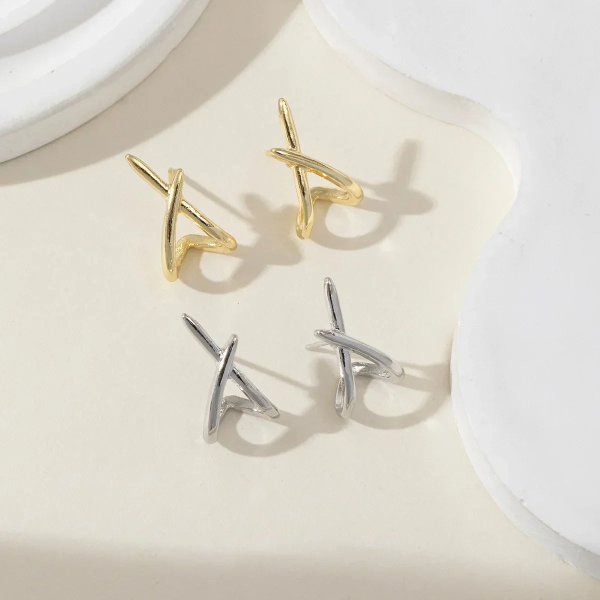 LATS Trendy Gold Color Cross Stud Earrings for Women Dainty Simple Minimalist Earring Fashion Jewelry Party Gifts Wholesale Vera Lux
