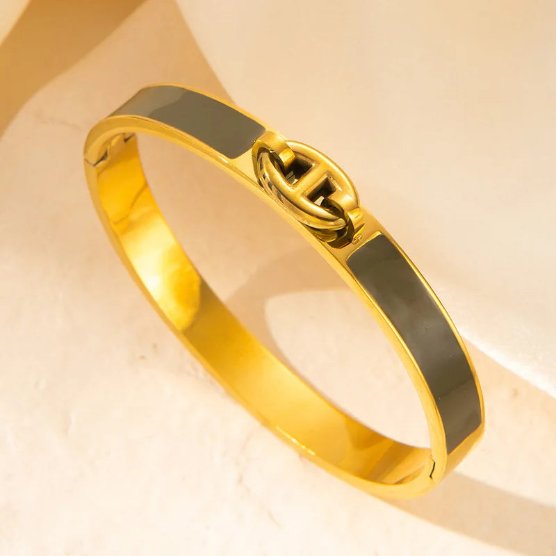 1PCS H-shaped Pig Nose Bracelet Stainless Steel Fashionable And Versatile Enamel Drip Rubber Bracelet Women's Jewelry Vera Lux