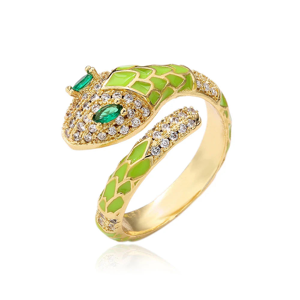 NEWBUY Fashion 6 Colors Enamel Expoxy Snake Open Rings For Women Luxury AAA Cubic Zirconia Pave Setting Copper Jewelry Female Vera Lux