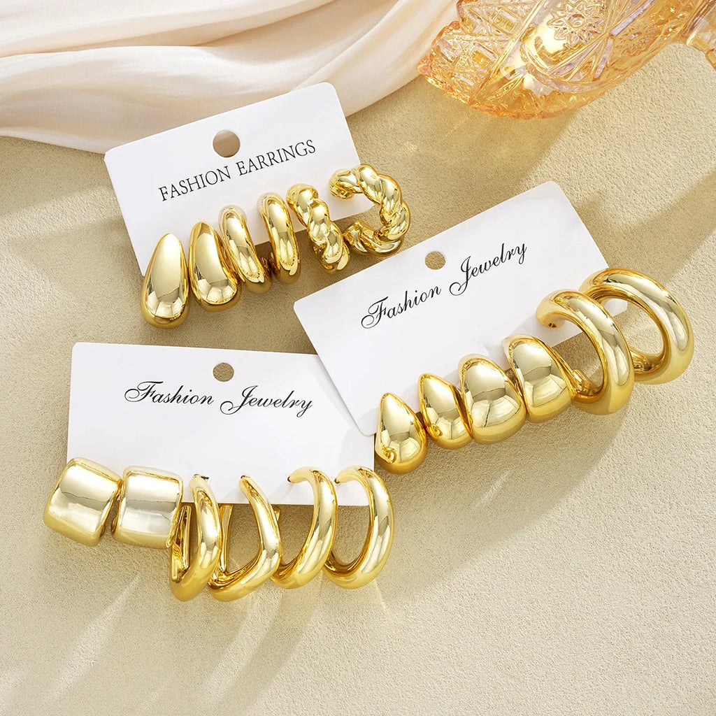 18 Pcs/Set Fashion Water Drop Earring For Women Vintage Exaggerated Geometric Twist Hoop Earrings Personalized Jewelry Gifts New Vera Lux
