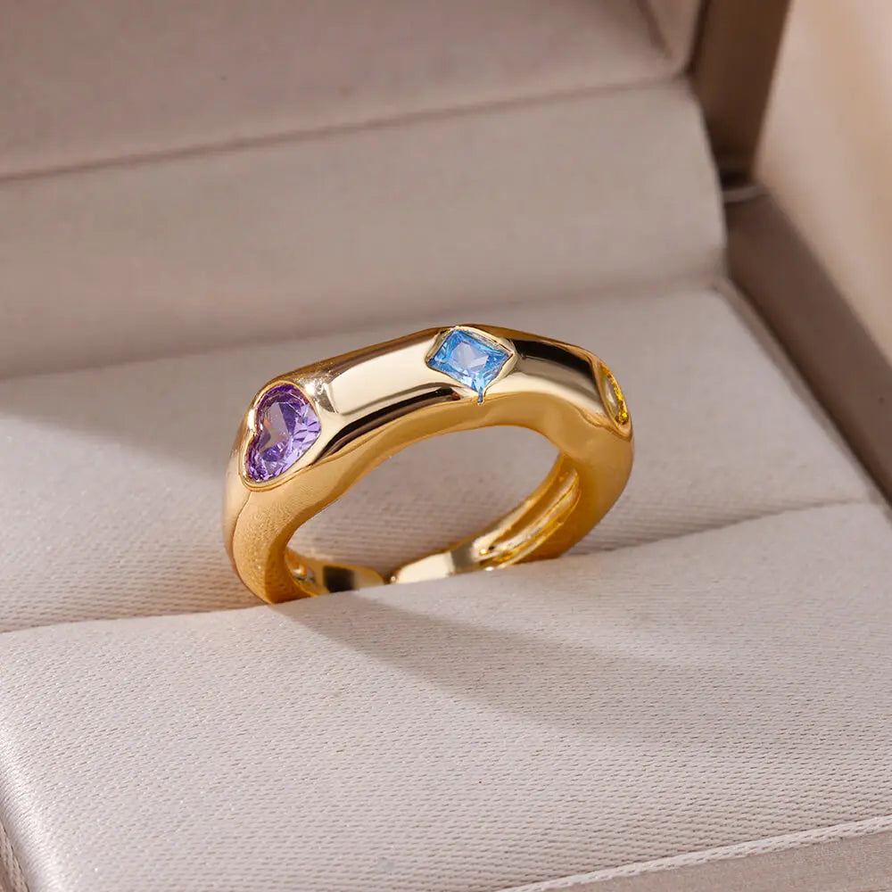 Zircon Square Finger Rings for Women Gold Color Irregular Stainless Steel Ring Engaement Wedding Aesthetic Jewelry Girls Gift Vera Lux