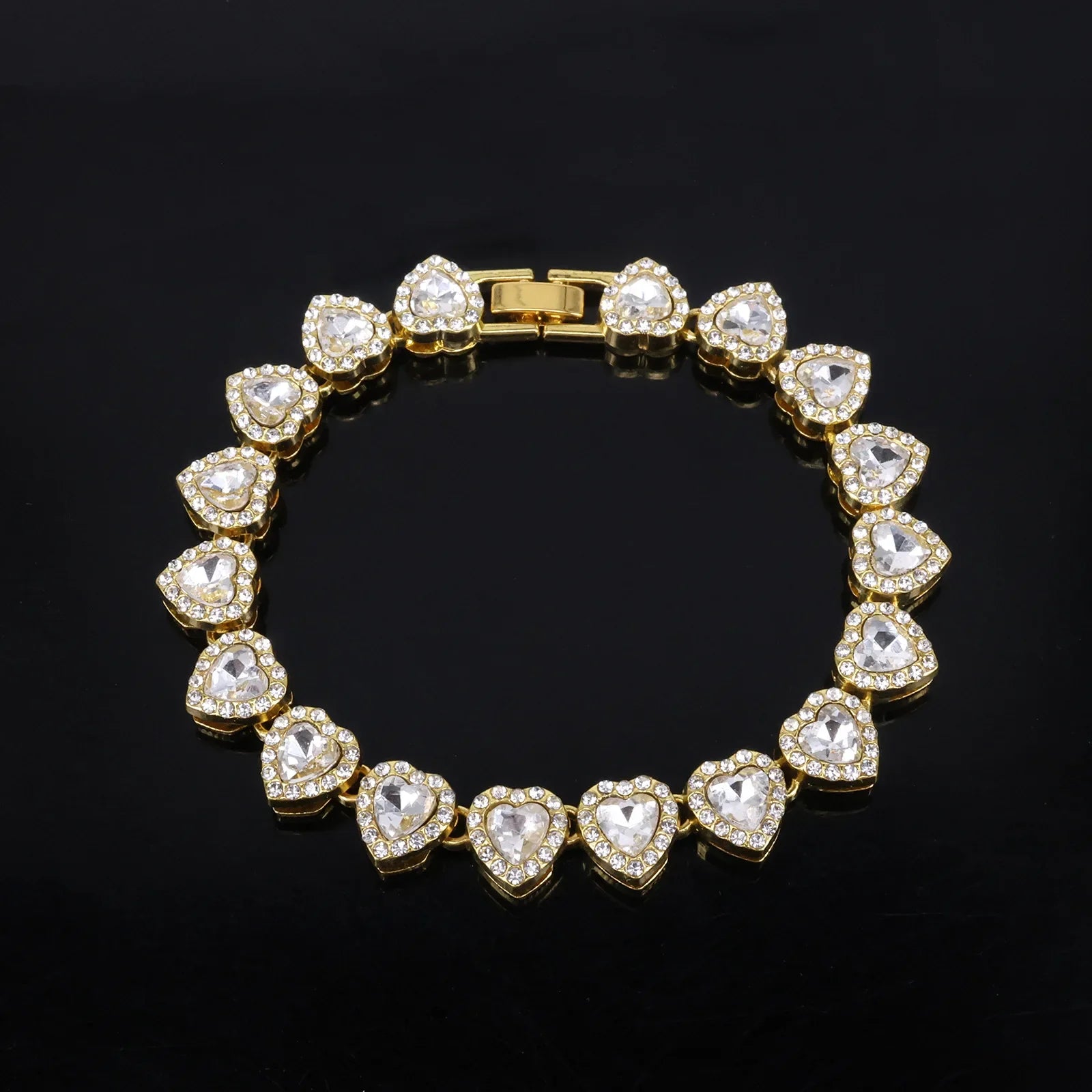 Yupsk 45CM/20CM Shiny Heart Rhinestone Hip Hop Rock Tennis Chain Bracelet Necklace for Women Men Trendy Jewelry Set Gift Vera Lux