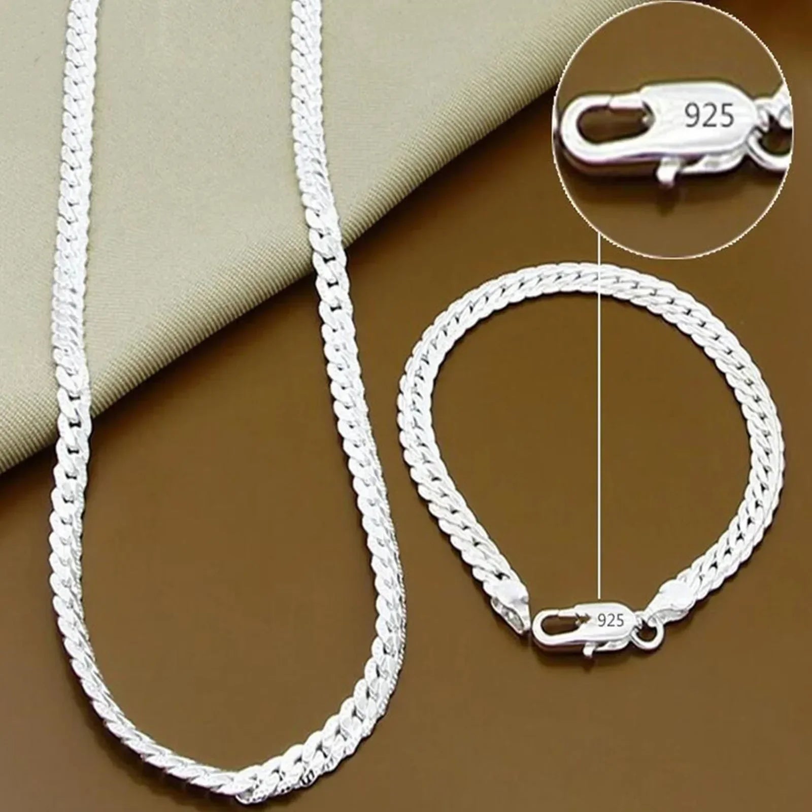 925 Sterling Silver 8/16/18/20/22/24 Inch 6mm Side Chain Necklace Bracelet For Woman Men Fashion Charm Wedding Jewelry Vera Lux
