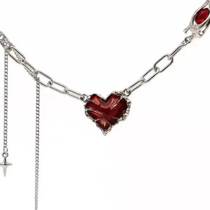 Forever Love Heart Shape Pendant Women Necklace Metal Heart Epoxy Resin Beads Charm Beaded Link Chain Girls Necklace Jewelry Vera Lux