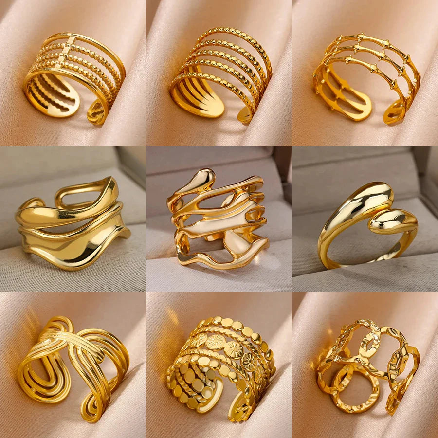 Gold Color Stainless Steel Multi Layer Rings for Women Hollow out Open Finger Ring Fashion Wedding Party Jewelry Gift 2024 New Vera Lux