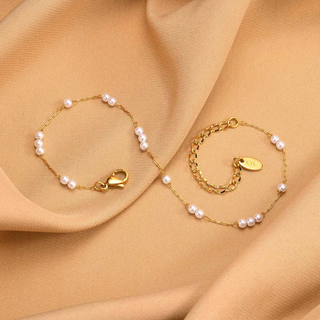 Stainless Steel Pearl Anklets Bracelet for Women, 18k Gold Plated  Foot Chain Adjustable Stackable Bracelets on Leg Jewelry Vera Lux