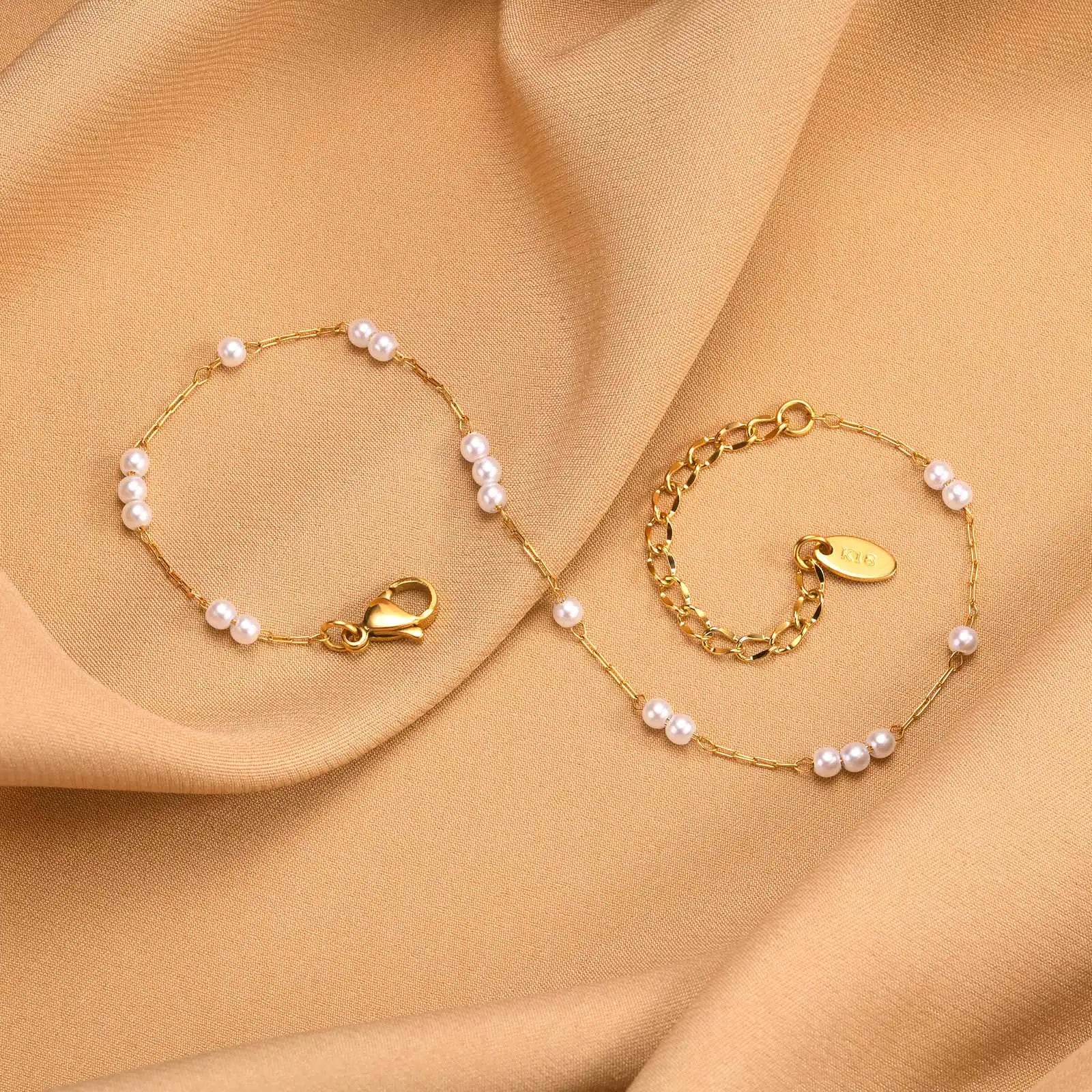 Stainless Steel Pearl Anklets Bracelet for Women, 18k Gold Plated  Foot Chain Adjustable Stackable Bracelets on Leg Jewelry Vera Lux