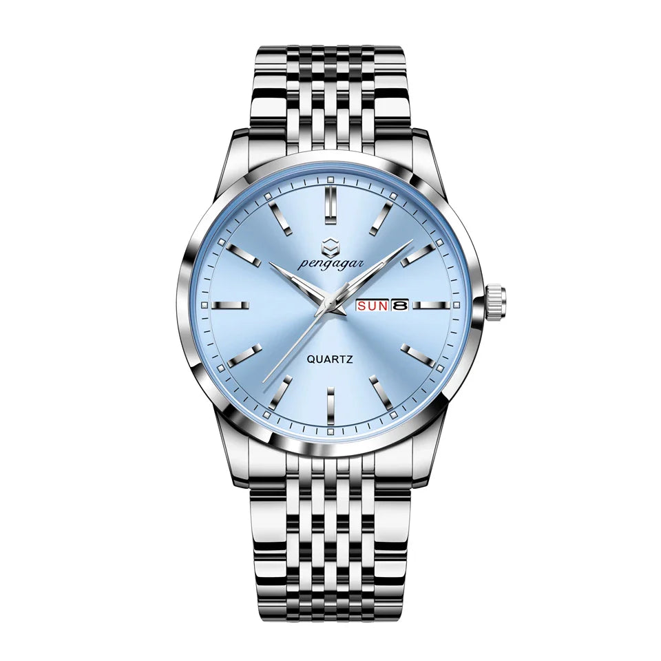 PENGAGAR Luxury Watch For Man Waterproof Luminous Date Week Stainless Steel Men Watch Casual Quartz Men's Watches Male Clock+box Vera Lux