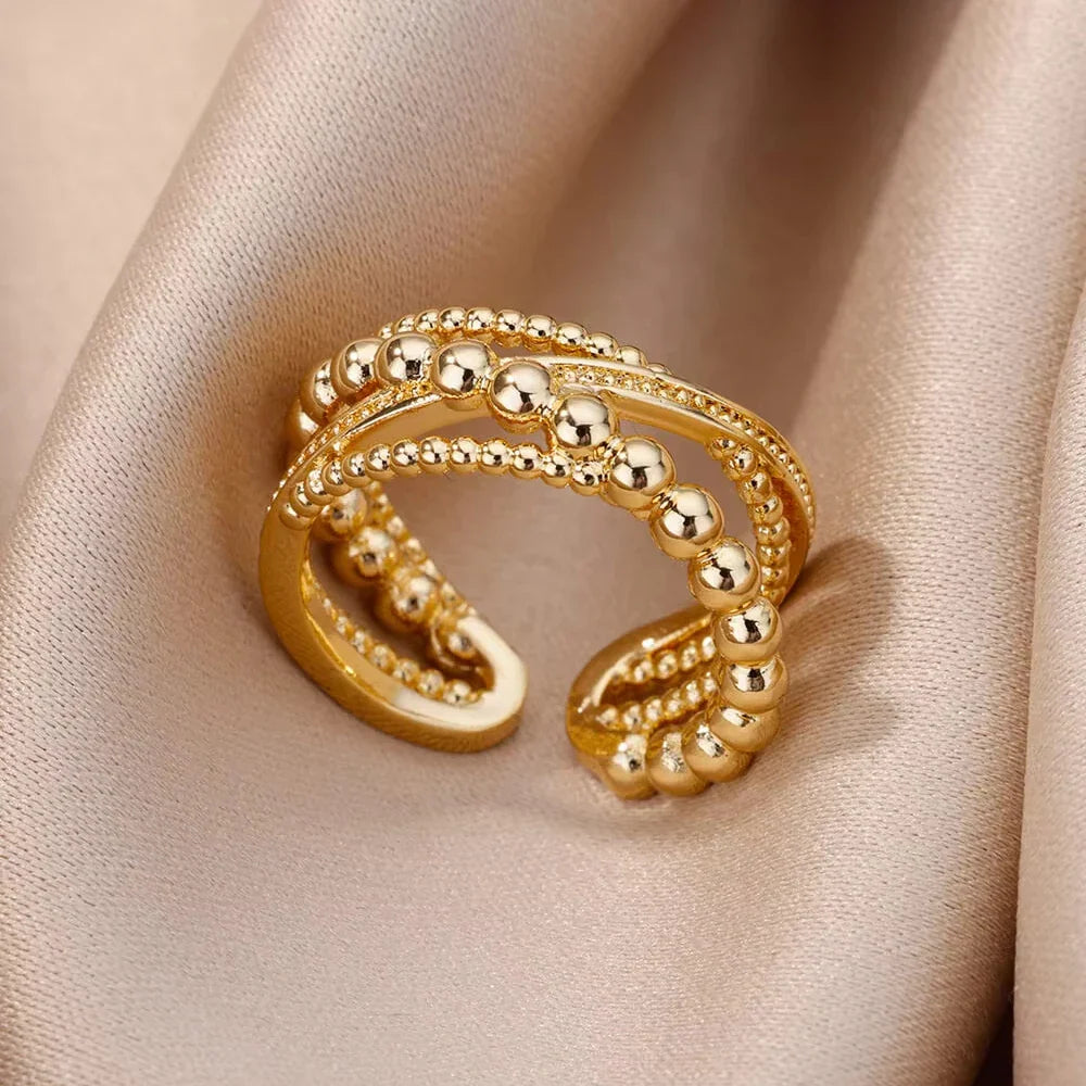 316L Stainless Steel Rings for Women Gold Color Multilayer Geometric Open Ring Vintage Waterproof Wedding Aesthetic Jewelry Gift Vera Lux