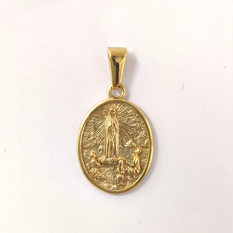 Hip Hop Jesus & Virgin Mary Pendant Necklace - 18K PVD Gold Plated Stainless Steel Jewelry for Men Gift Vera Lux