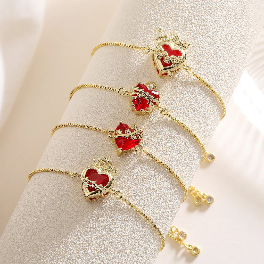 NEWBUY Delicate 4 Style Red Crystal Heart Charm Bracelets For Women Adjustable Shiny CZ Party Jewelry Female Vera Lux