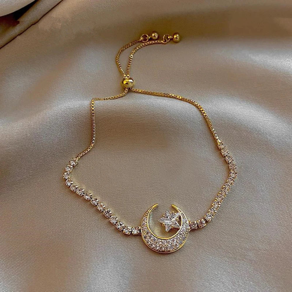 Korea New Design Fashion Jewelry Zircon Star Moon Stretch Adjustable Bracelet Girl Gift Women Custom Jewelry Vera Lux