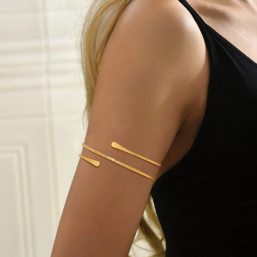 Upper Arm Cuff Bracelet for Women, Minimalist Gold Plated Armband Statement Party Armlets Jewelry Vera Lux