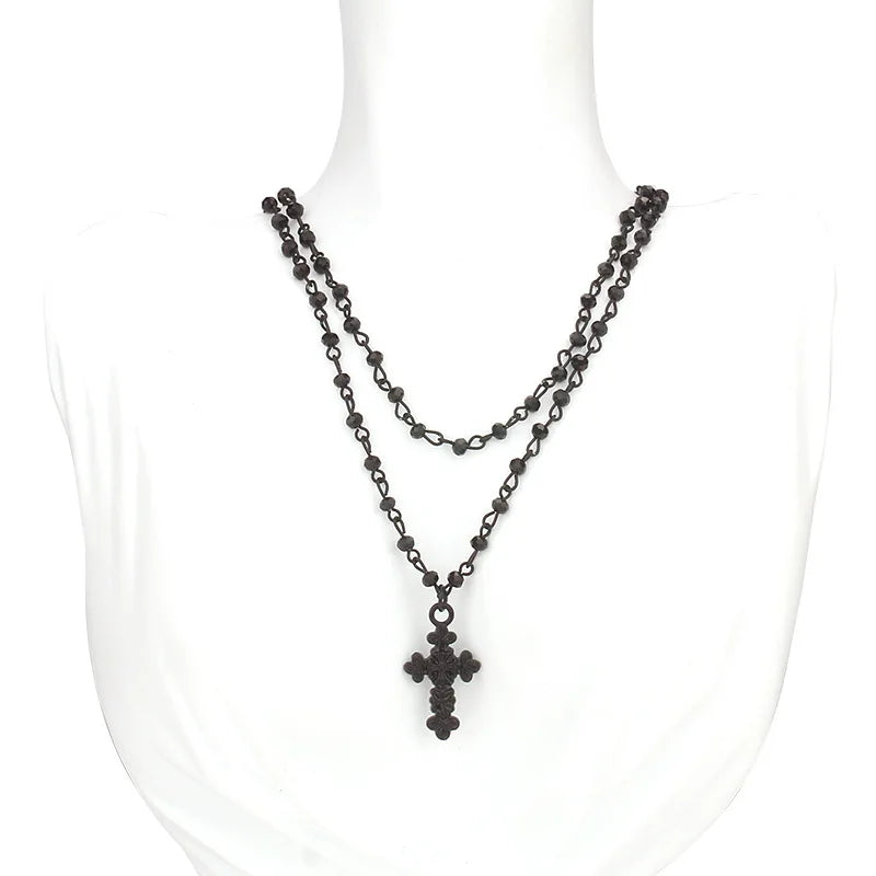 2Pcs/Pack necklace Set cross Crystal Necklace Female Retro Sweet Cool Style Double Layer Pendant Collarbone Chain Jewelry Vera Lux