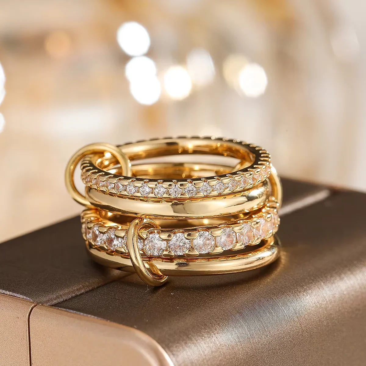 A Niche Two-Color Four-Ring Copper Jewelry Ring, Hypoallergenic, Ins Style, Stacking Artifact, Suitable For Young Women Vera Lux