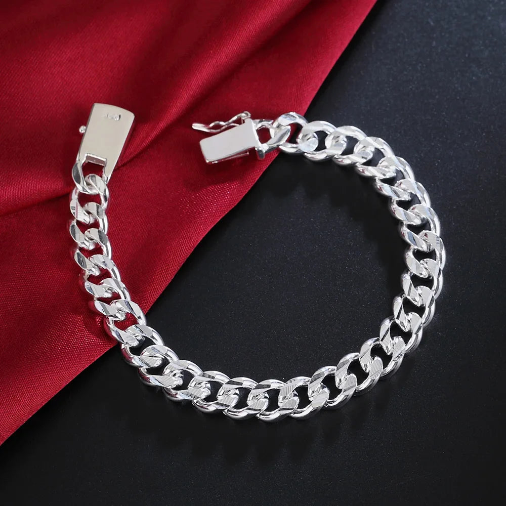 925 Sterling Silver Solid 8/10mm chain Bracelet men women Chain noble wedding Jewelry fashion charms party birthday gift Vera Lux