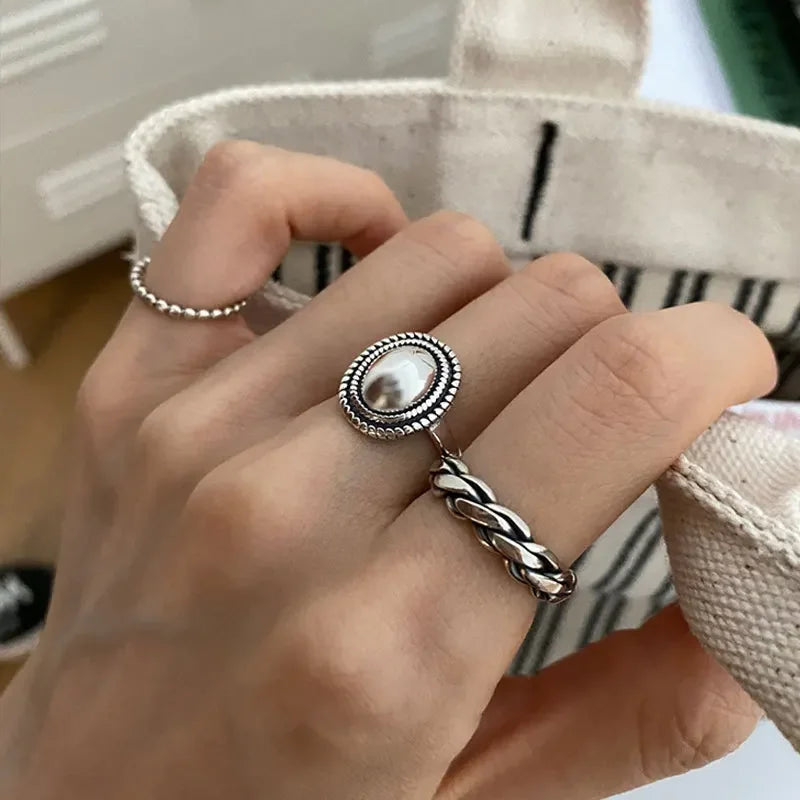 925 Sterling Silver Rings Couples Accessories INS Fashion Vintage Twist Design Round Shape Geometric Thai Silver Jewelry Vera Lux