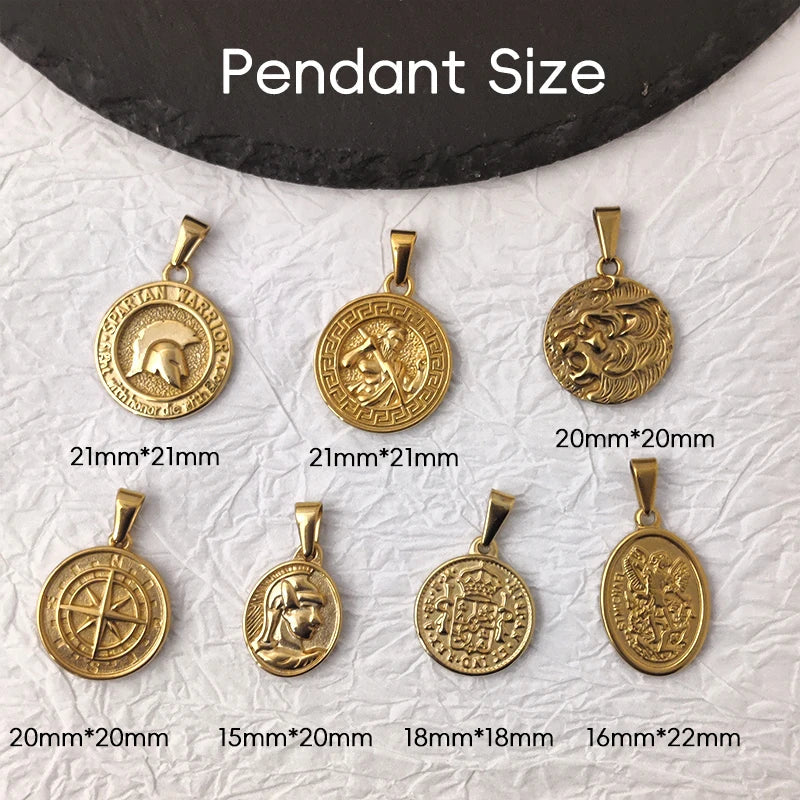 Stainless Steel Vintage Round Portrait Coin St. Michael Compass Pendants Charm For Women Necklace Making Diy Jewelry Vera Lux