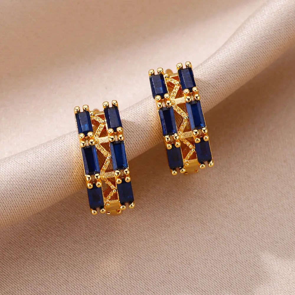 Luxury Blue Zircon Earrings For Women Stainless Steel Earrings 2024 Trending New Design Goth Jewelry aretes mujer Vera Lux